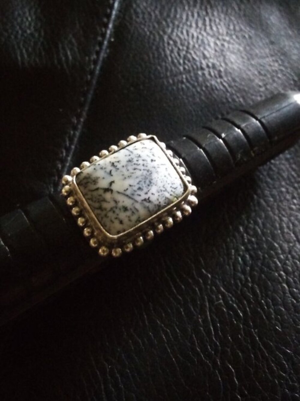 Sz 4-4.25 ~ Dendritic Jasper Ring - Small Hands - Punk Grunge Minimalist Western